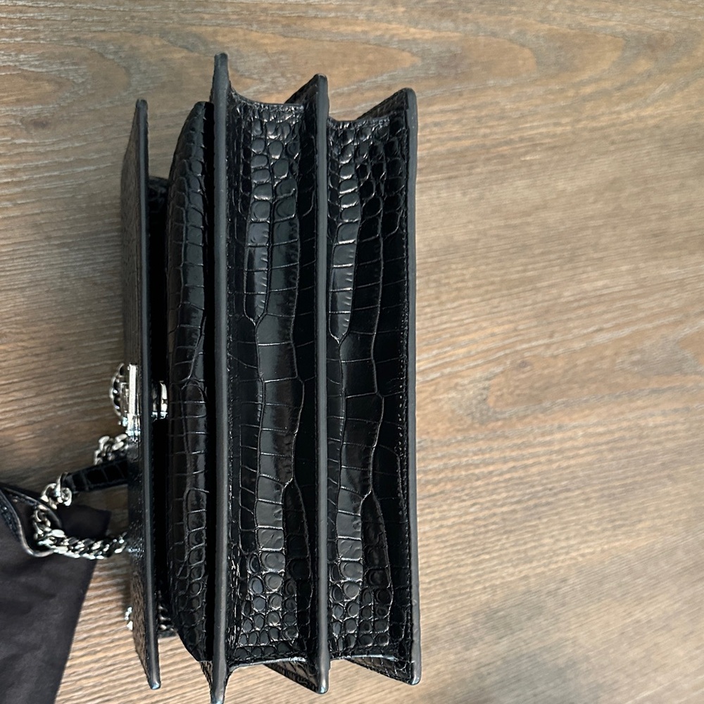Saint Laurent Black Croc-Embossed sunset medium bag . - Picture 6 of 13